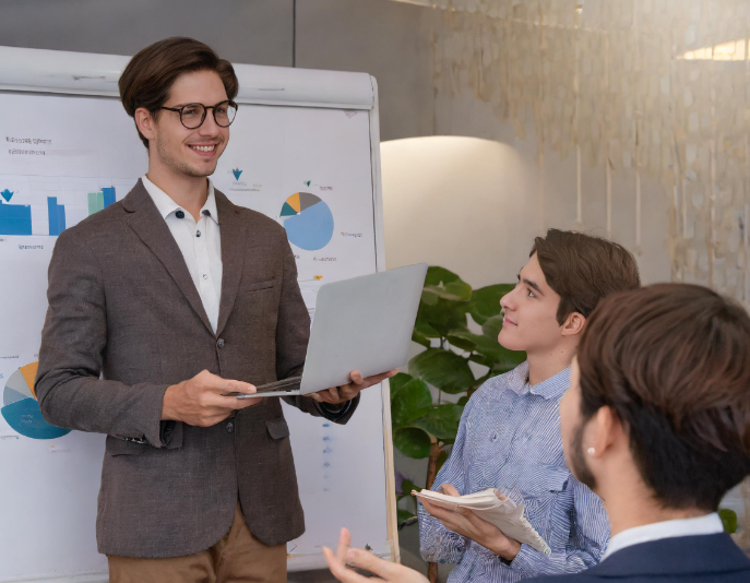 jovem apresentando tcc de administração